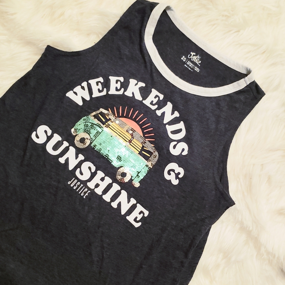 JUSTICE Girls Sequin Weekends & Sunshine Tank 20